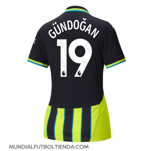 Camiseta Manchester City Ilkay Gundogan #19 Segunda Equipación Replica 2024-25 para mujer mangas cortas